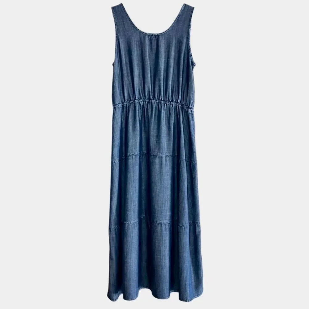 Talbots Tiered Chambray Maxi Dress in Blue Women’s 12P - Picture 2 of 5